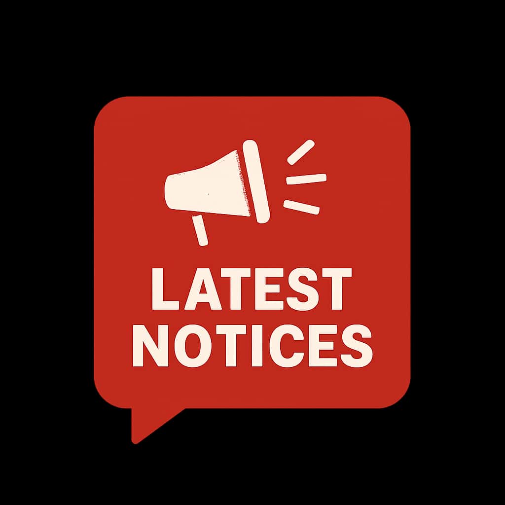 A badge representing Latest Sagaslots Notices with a focus on guidance and support.