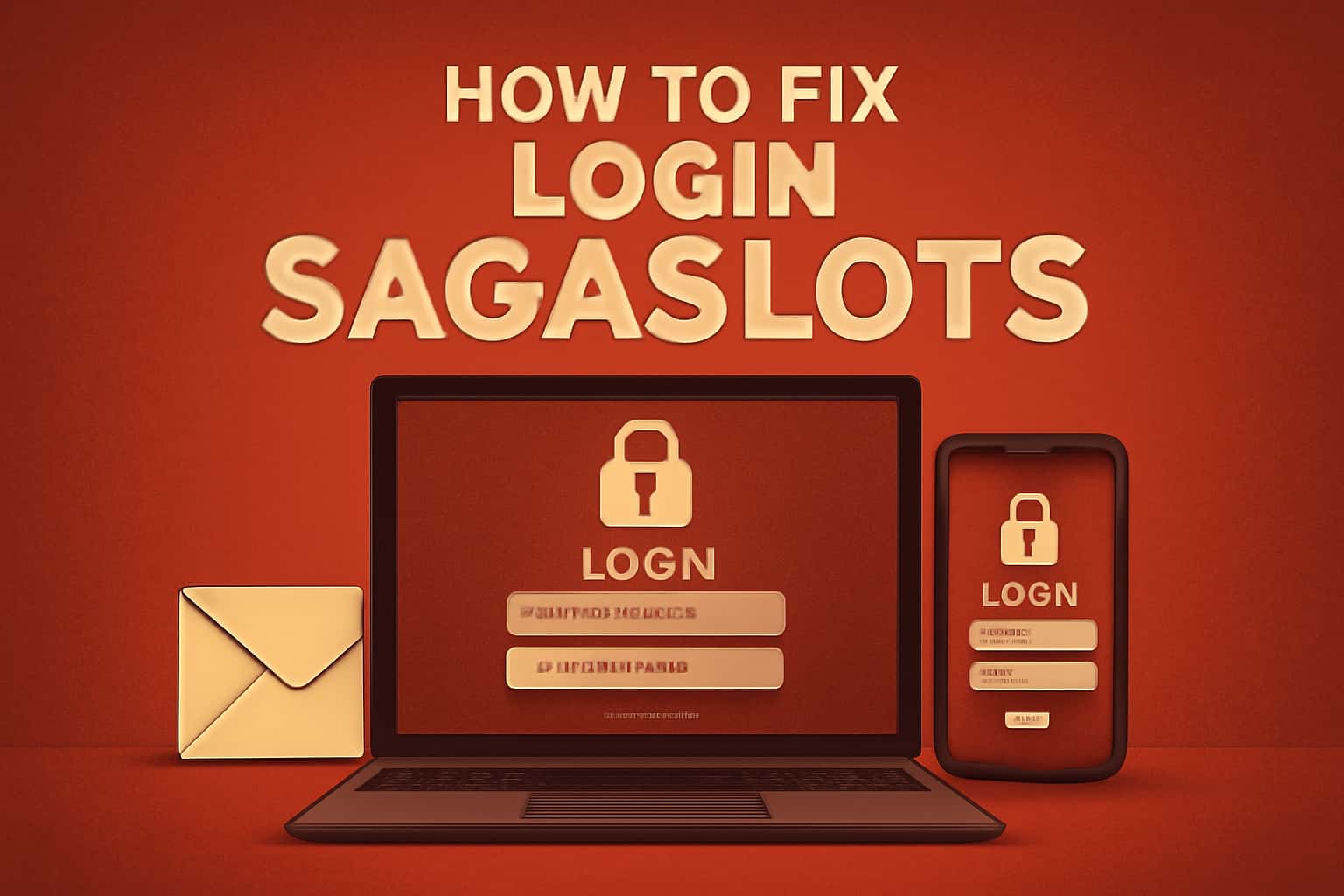 An informative scene illustrating login troubleshooting steps for Sagaslots.