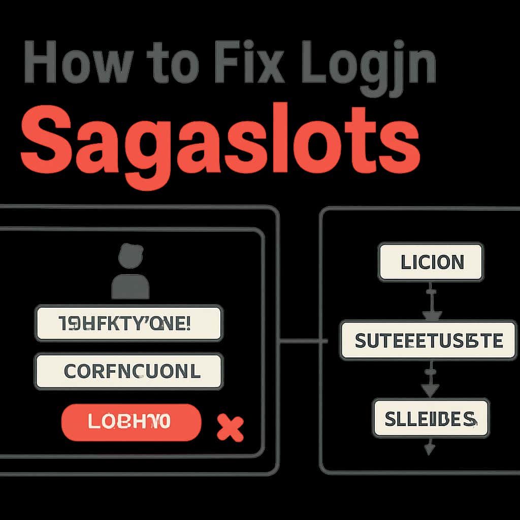 An educational diagram illustrating login troubleshooting for Sagaslots.